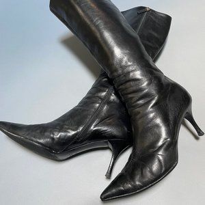 GUCCI Knee-high Black Leather Stiletto Heeled Boots size 11B / 43